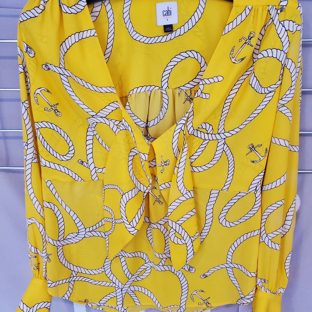 CAbi 5707 Yellow Reef Knot Spring 2020 Blouse Sz S